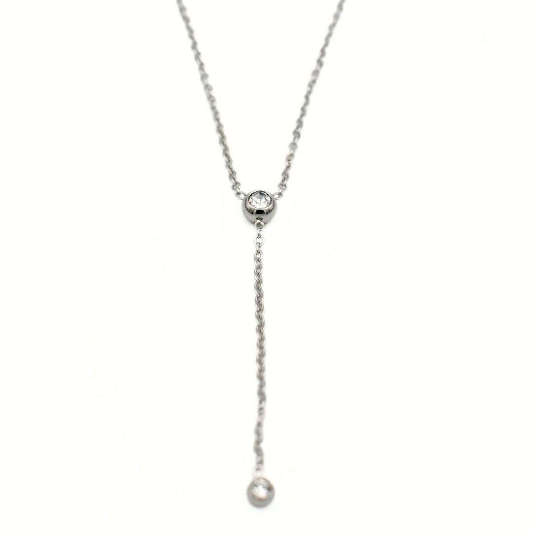 Rhodium Plated Diamante Dainty Necklace