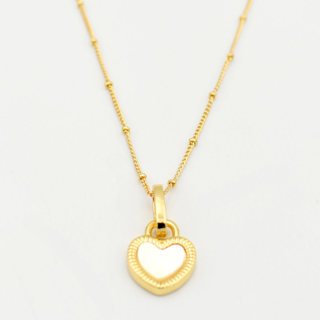 Gold White Heart Pendant Necklace