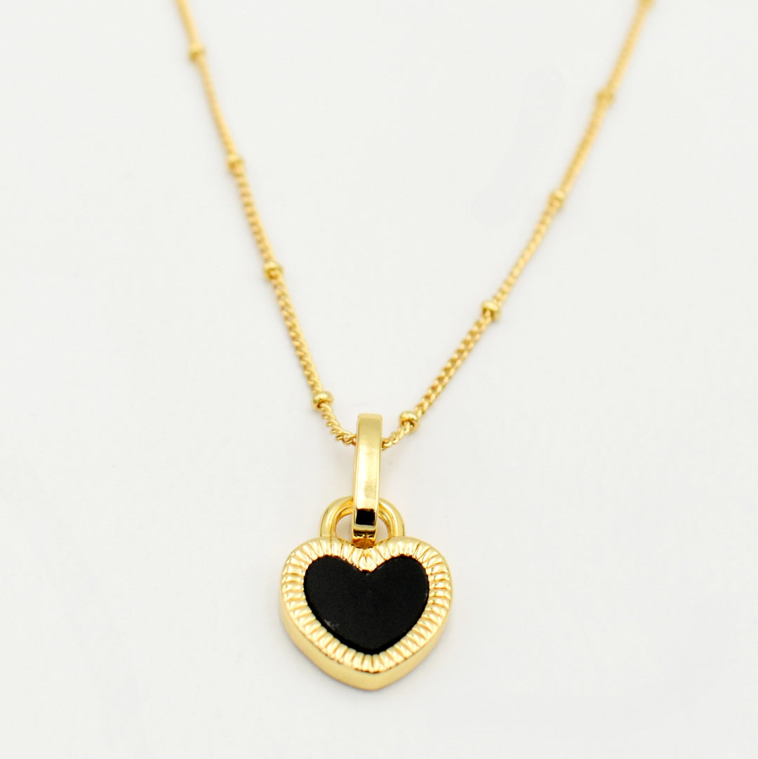 Gold Black Heart Dainty Necklace