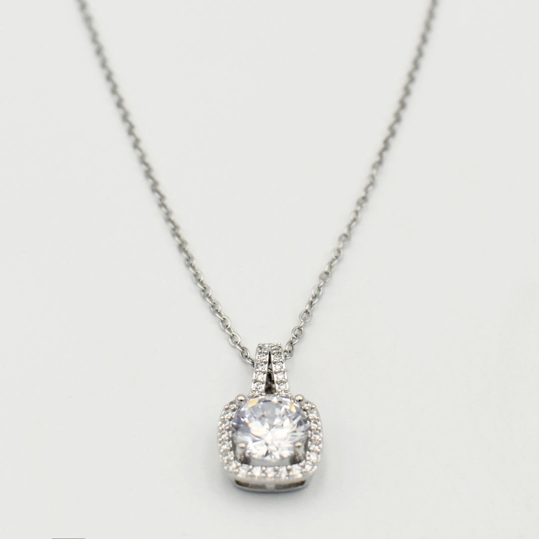 Silver Cushion Cubic Diamante Necklace