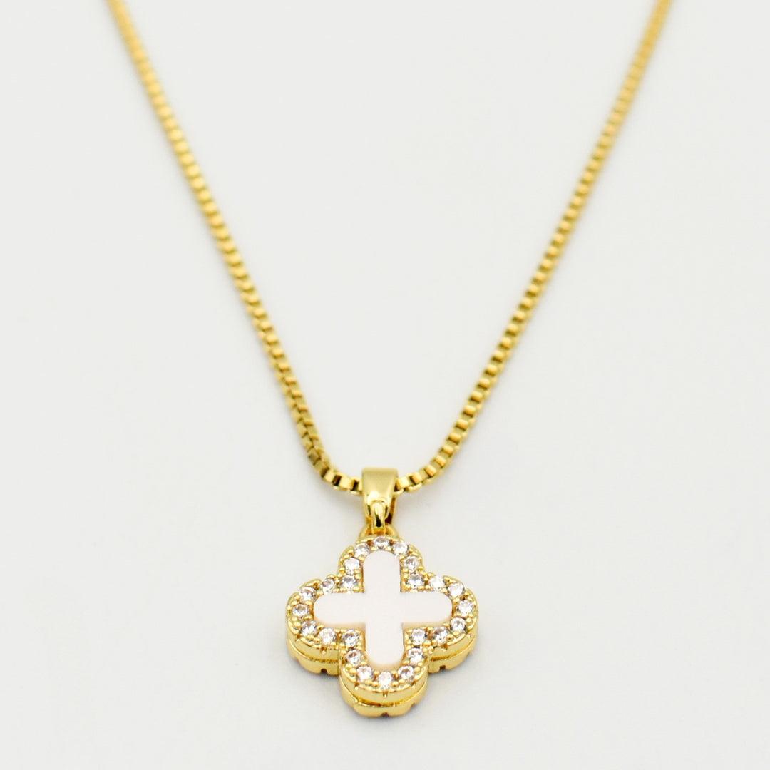 Gold Clover White Coated Necklace