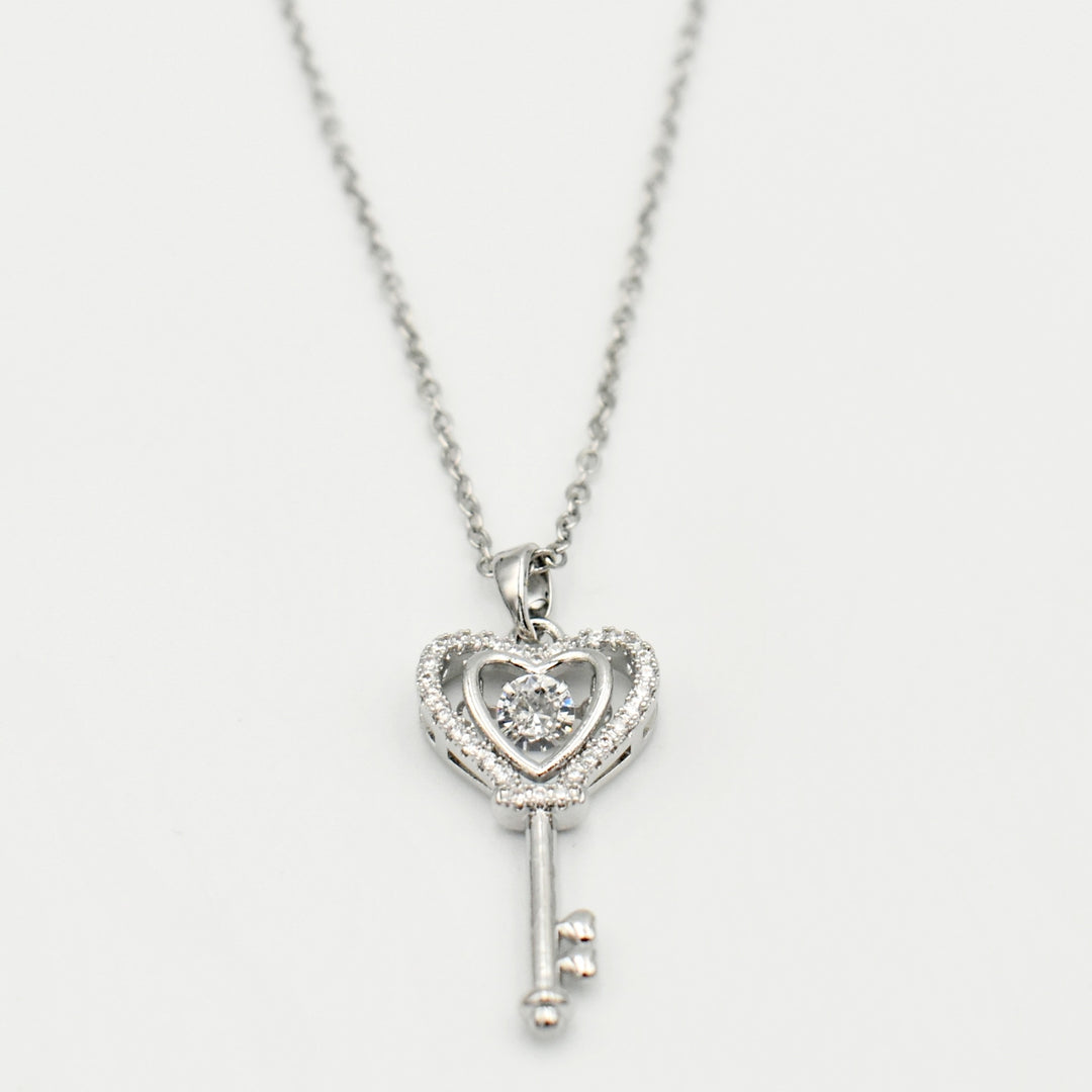 Silver Key Diamante Necklace