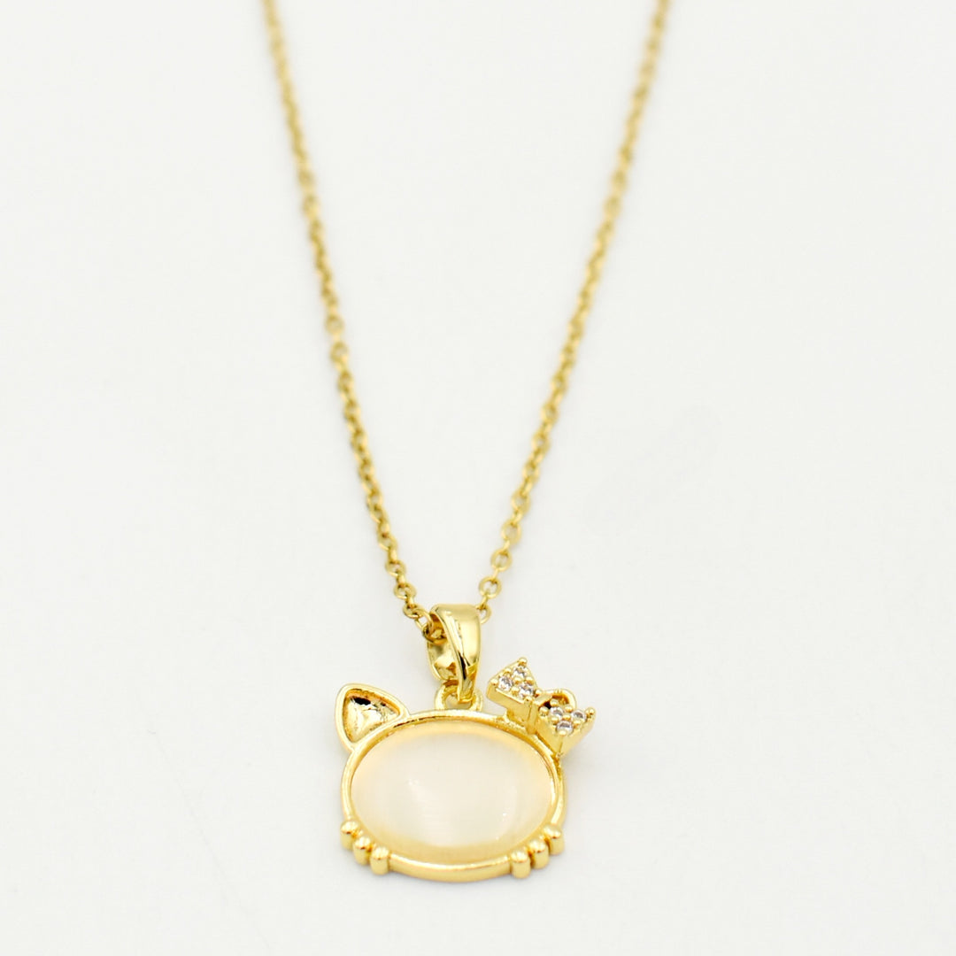 Gold Kitty Diamante Dainty Necklace