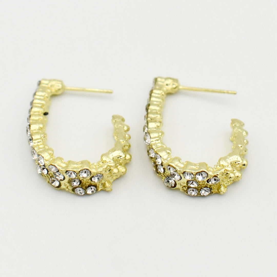Gold Diamante Textured Hoop Earrings