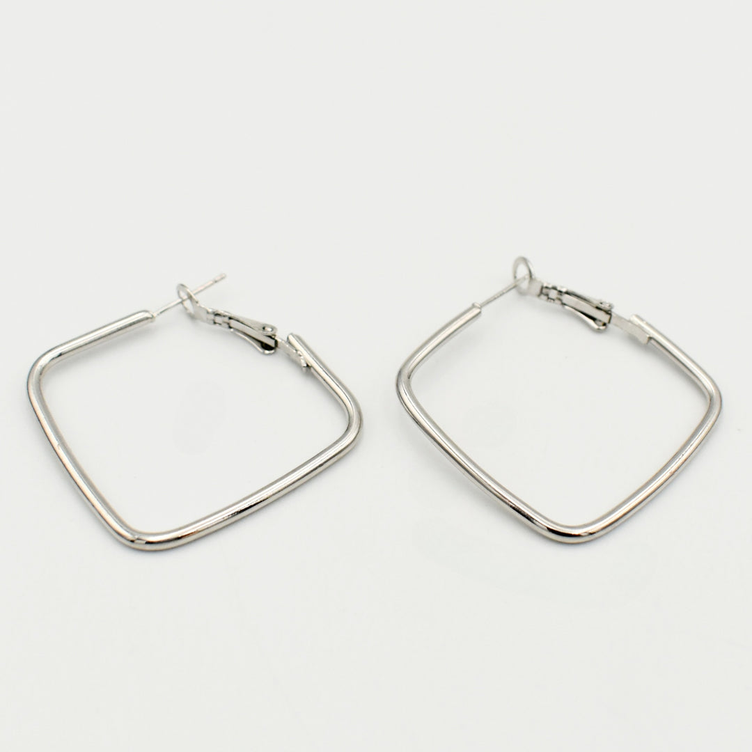 Silver Square Plain Hoop Earrings