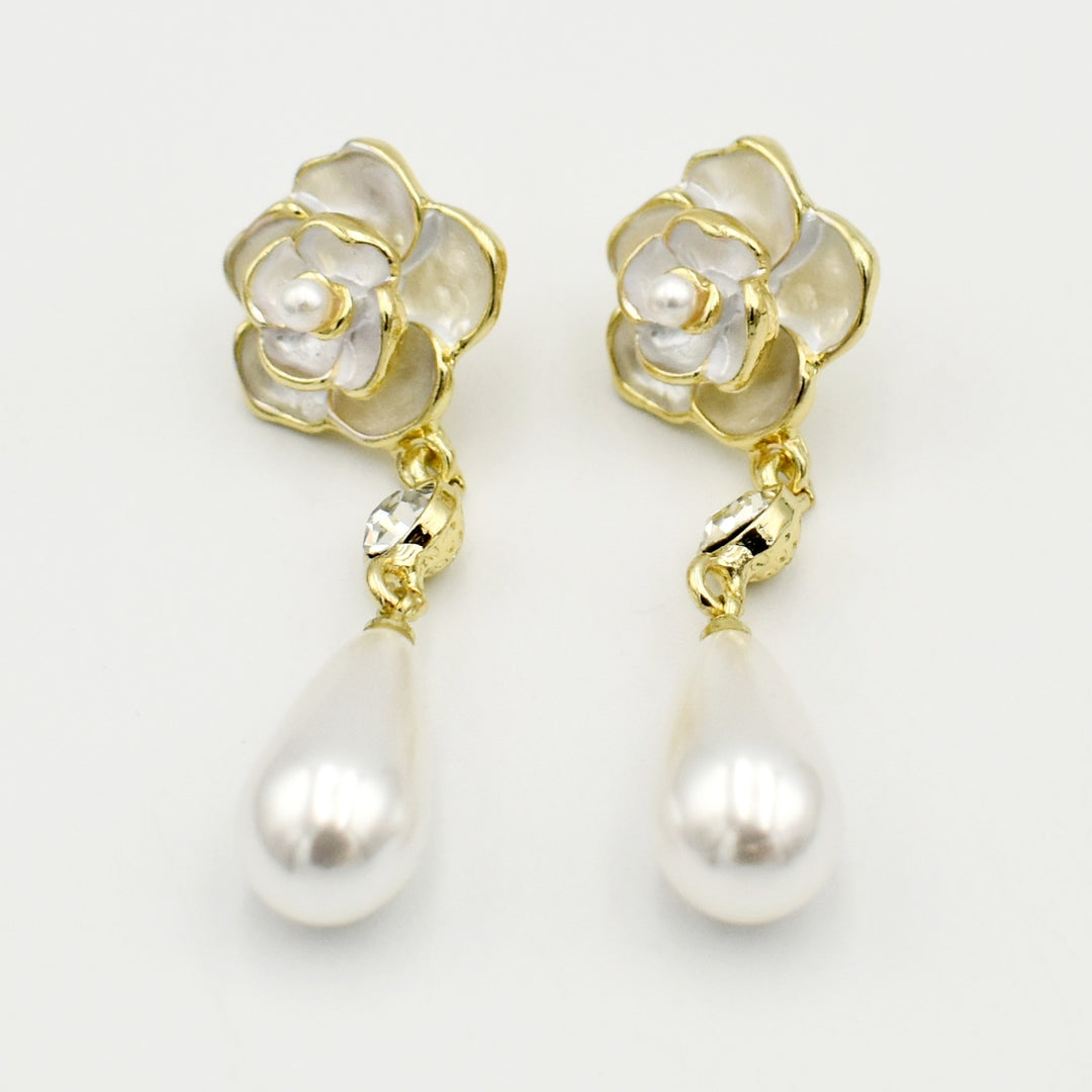Gold Flower Tear Drop Earrings
