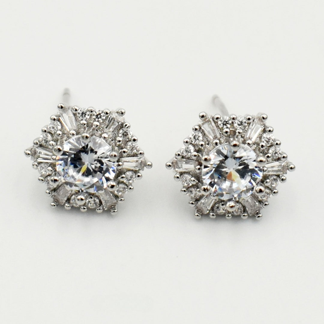 Silver Cubic Hexagon Stud Earrings