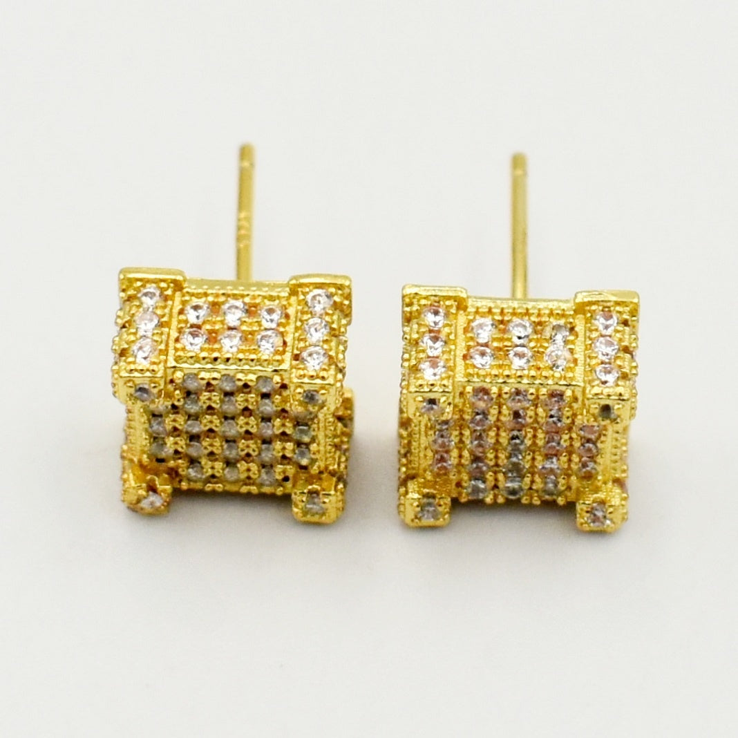 Gold Square Diamante Stud Earrings