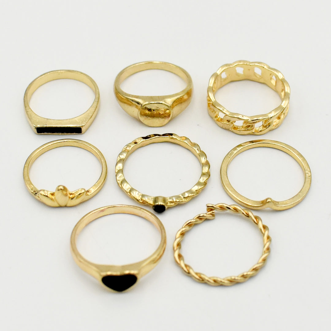 Gold Black Heart Twisted Band 8-Pack Rings