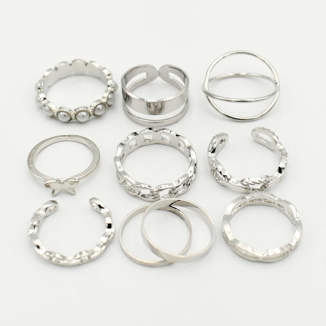 Silver Pearl Band 10-Pack Rings