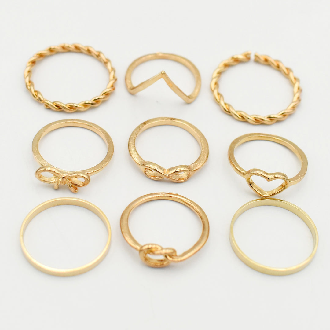 Gold Knot Band 9-Pack Rings