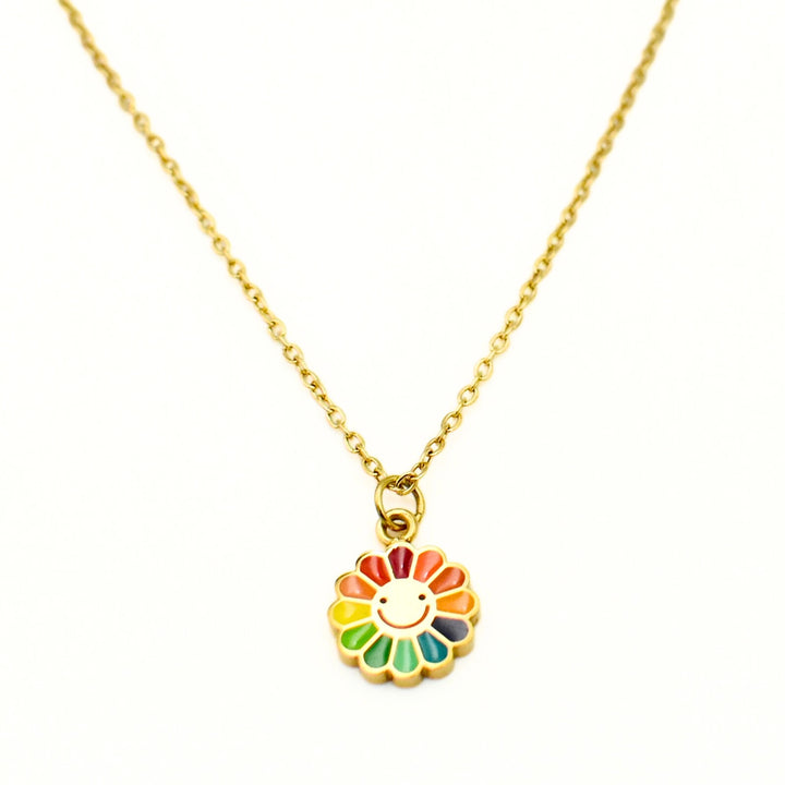 Gold Toned Colorful Sunflower Pendant