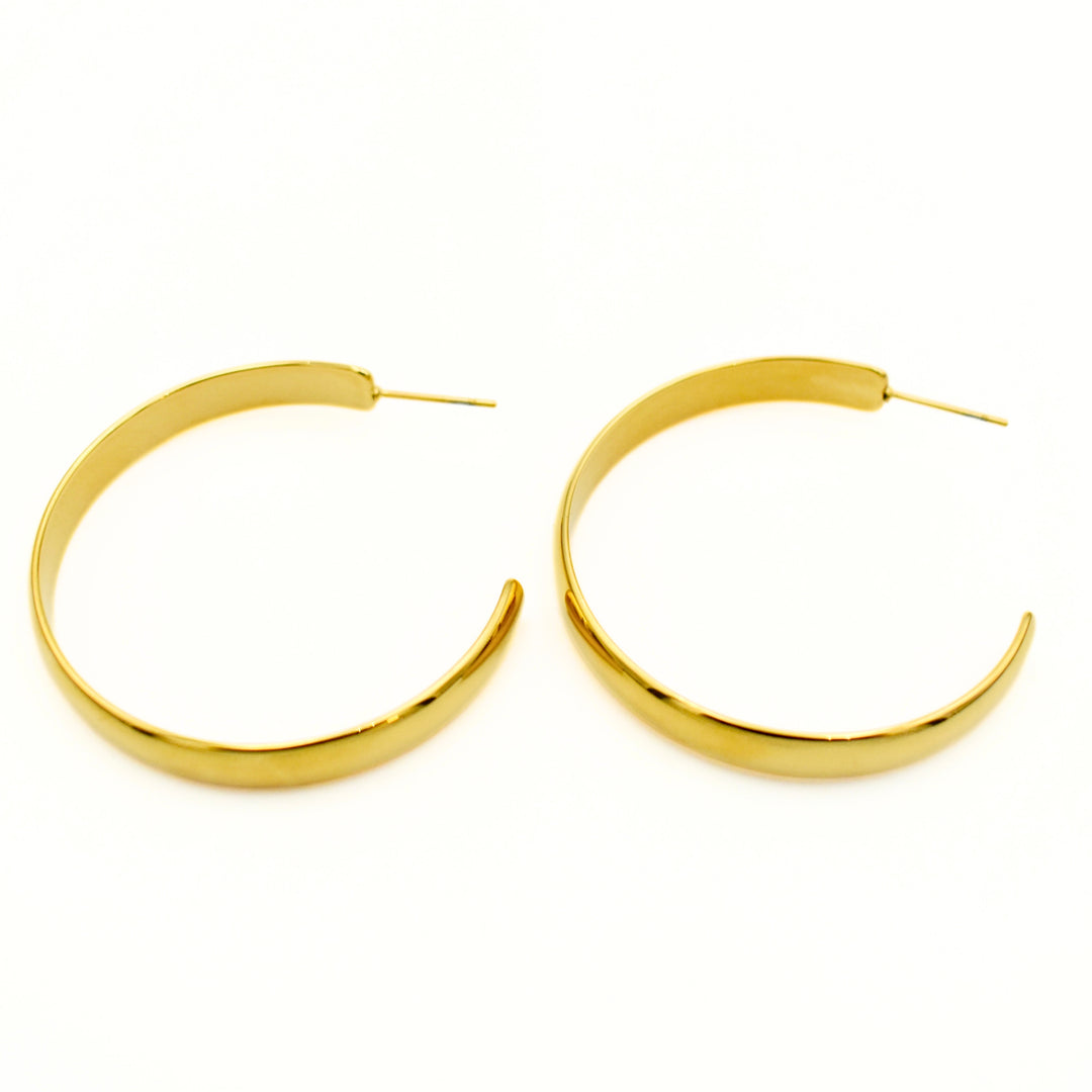 Gold Toned Smooth Large Hoop Earrings