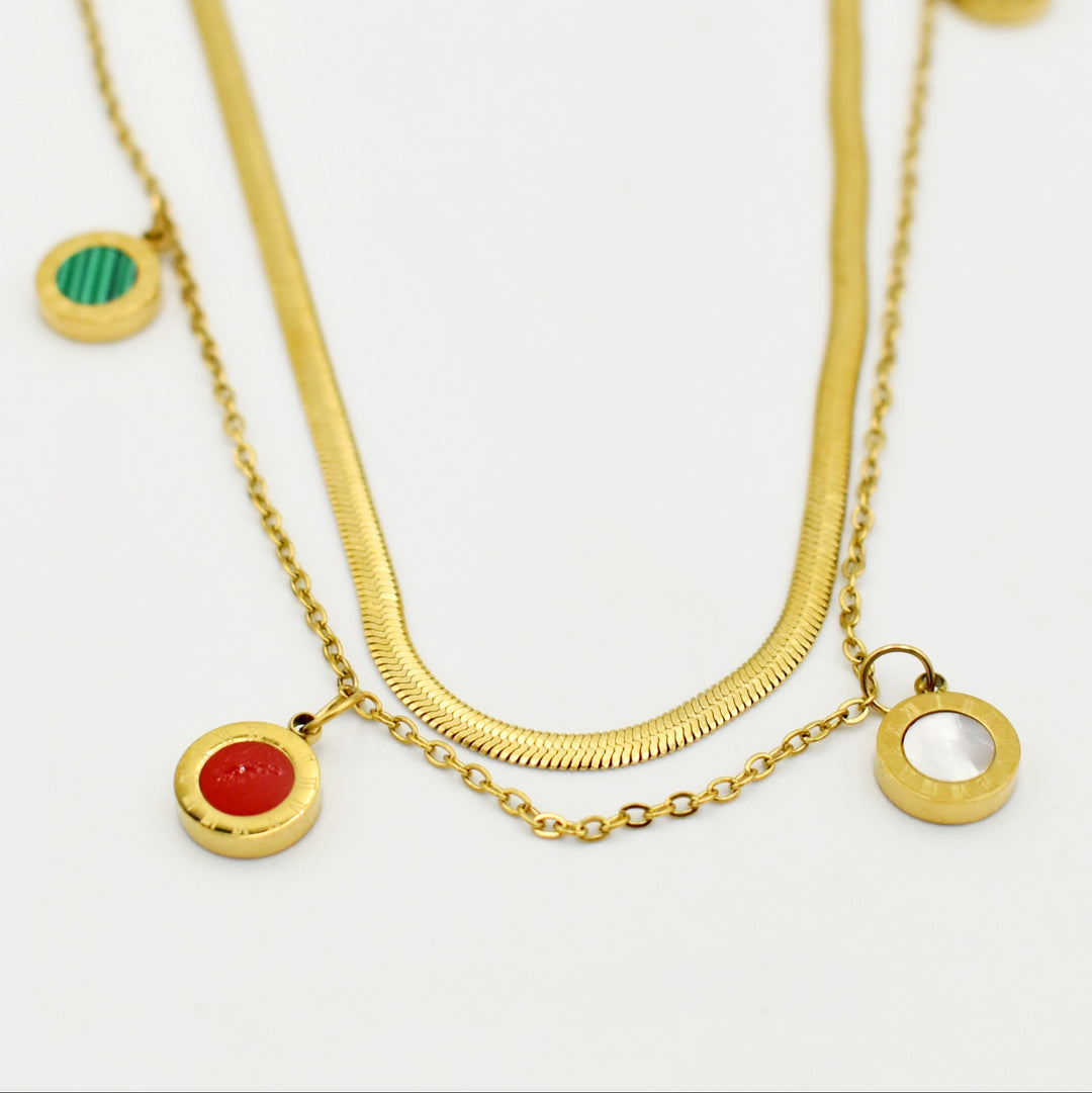 Gold Multicolored Layered Snake Chain Necklace