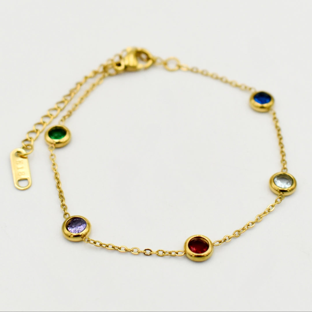 Gold Multicoloured Stones Dainty Bracelet