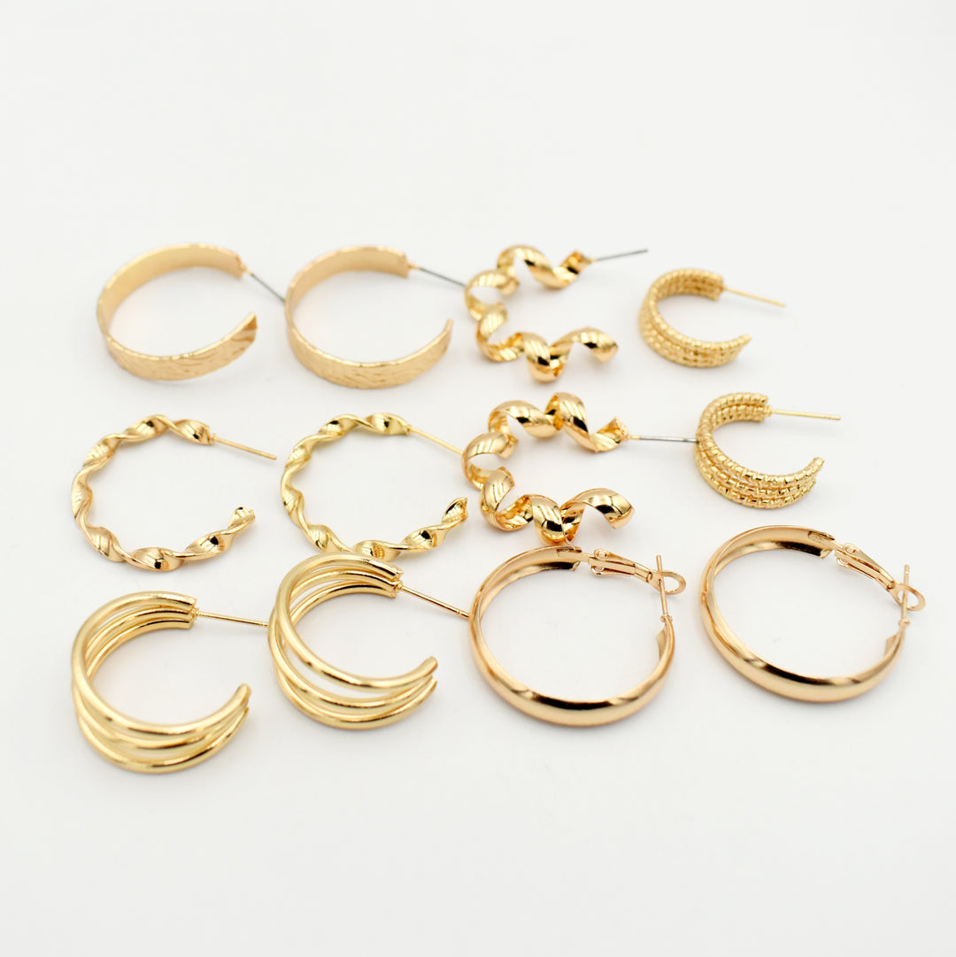 Gold Twisted 6-Pack Hoop Earrings