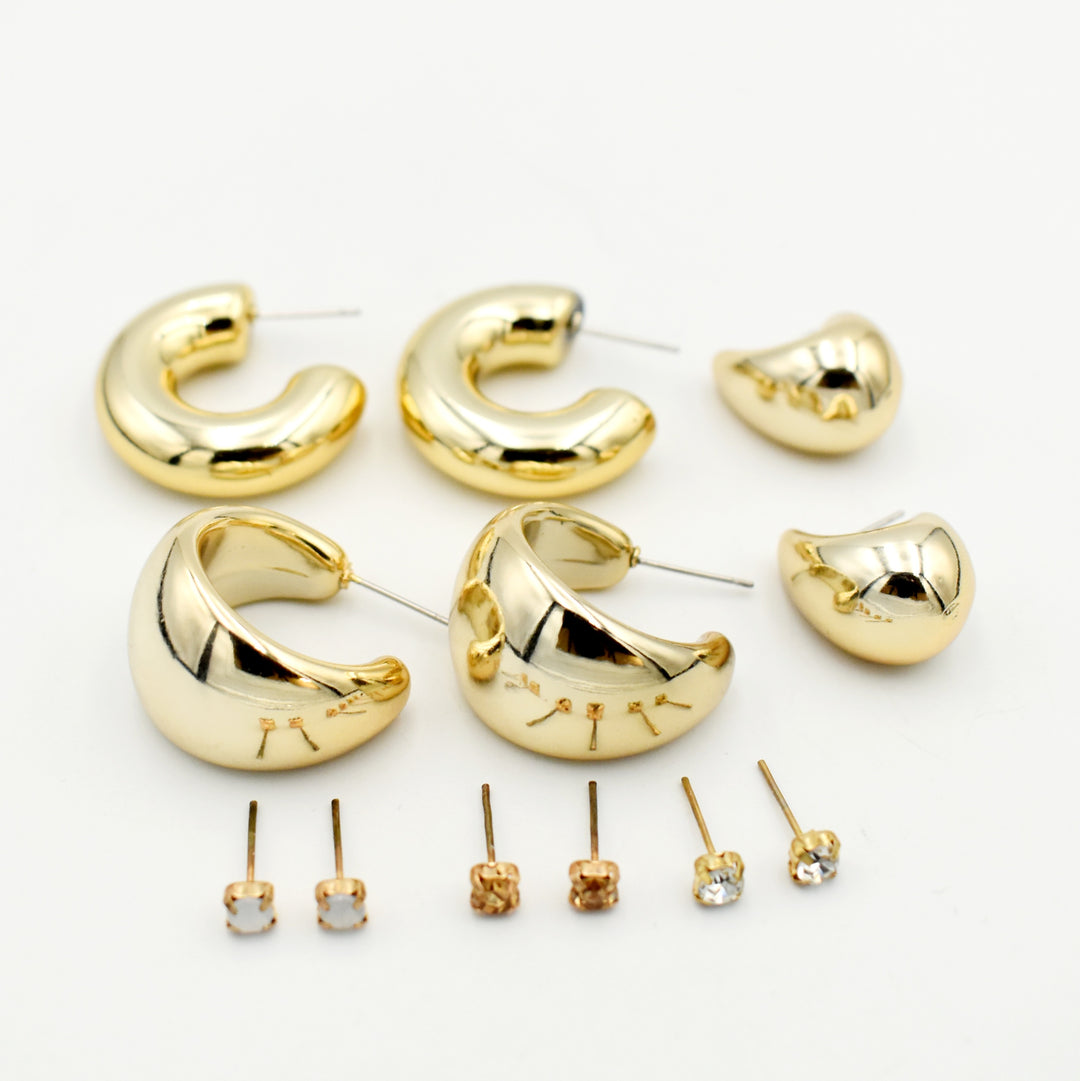 Gold Teardrop Diamante 6-Pack Earrings