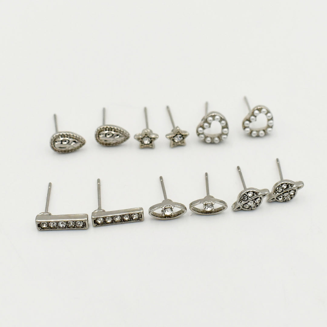 Silver Evil Eye Star 6-Pack Earrings