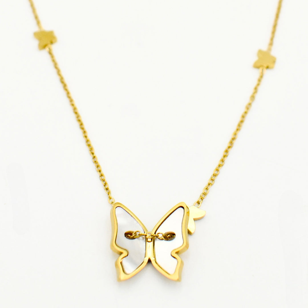 Gold Toned Mother of Pearl Butterfly Necklace