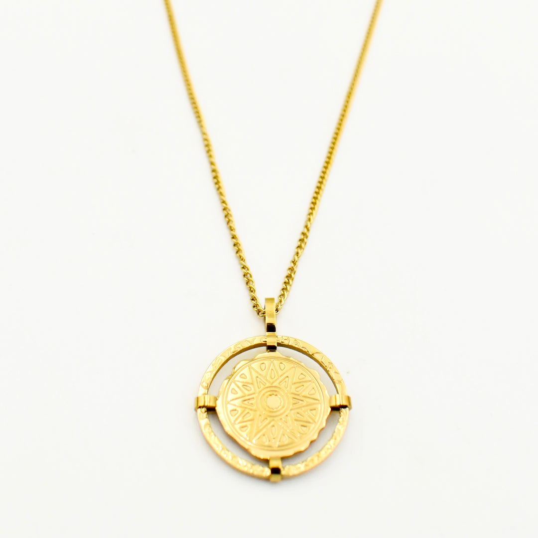 Gold Toned Compass Pendant Necklace