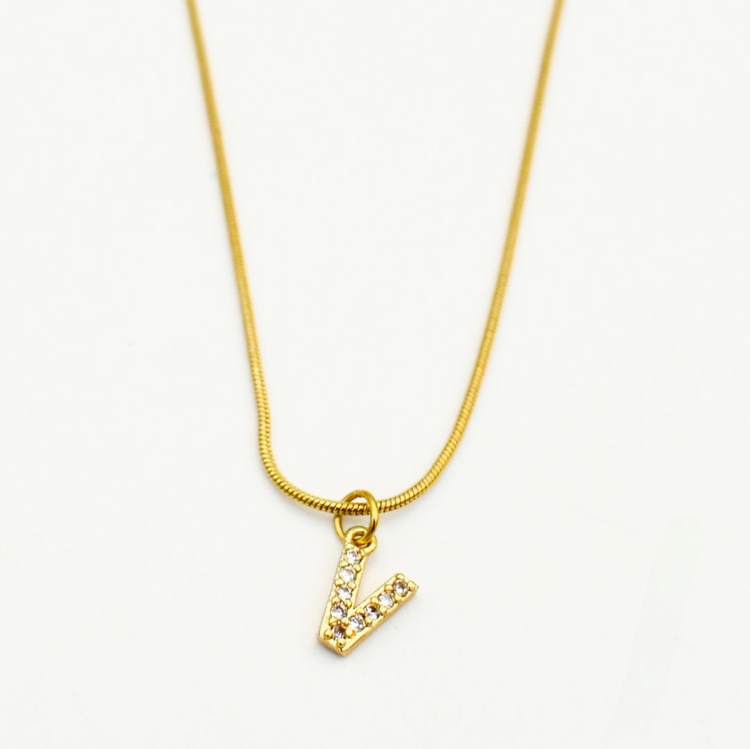 Gold Toned Letter 'V' Necklace