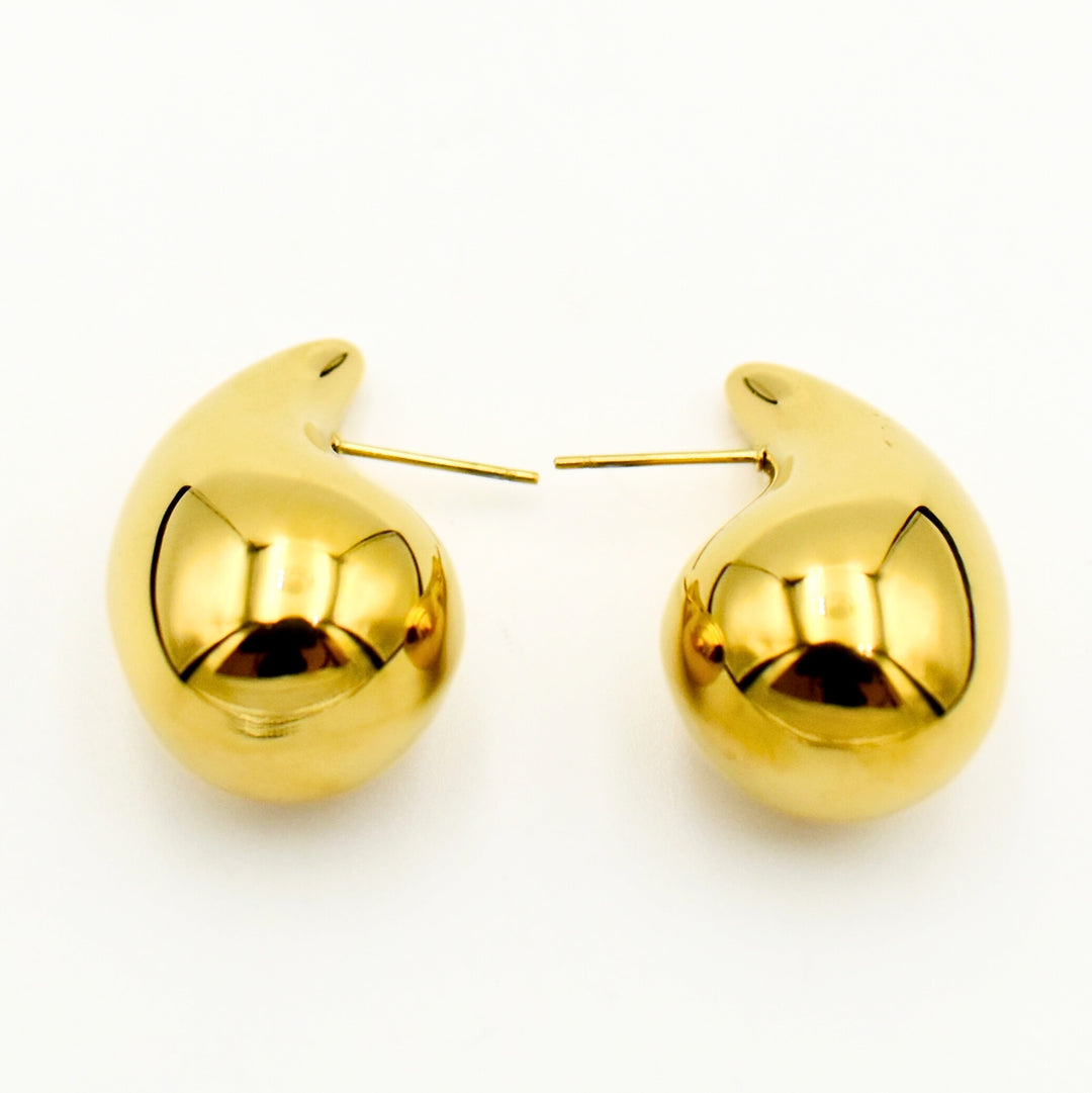Gold Toned Smooth Large Tear Drop Earrings