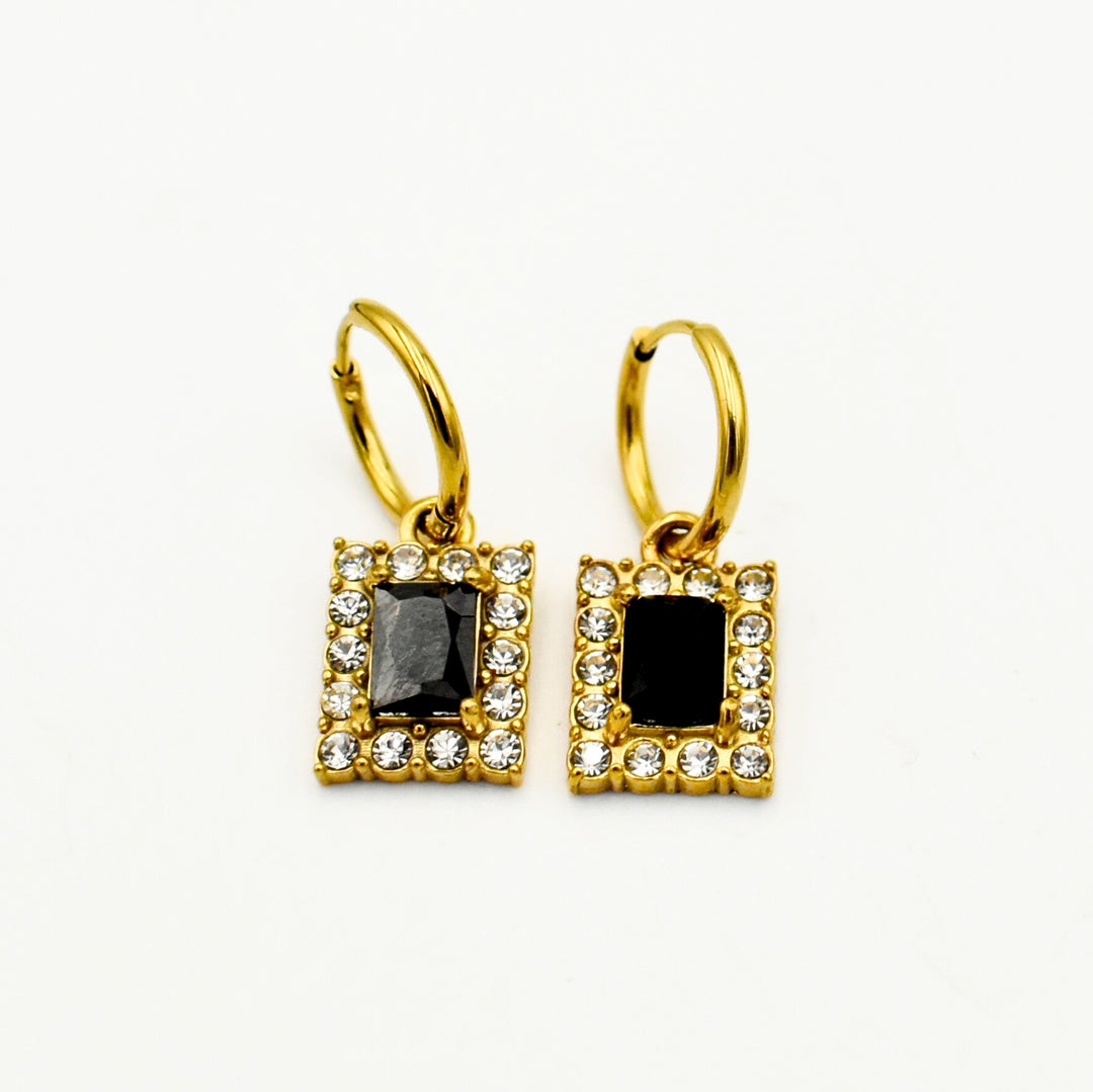 Gold Toned Cubic Zirconia Black Huggie Earrings