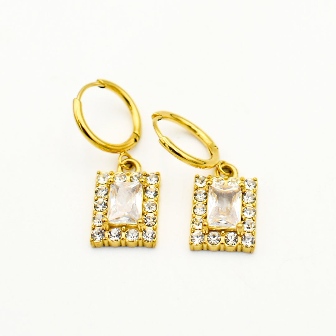 Gold Toned Cubic Zirconia Clear Huggie Earrings