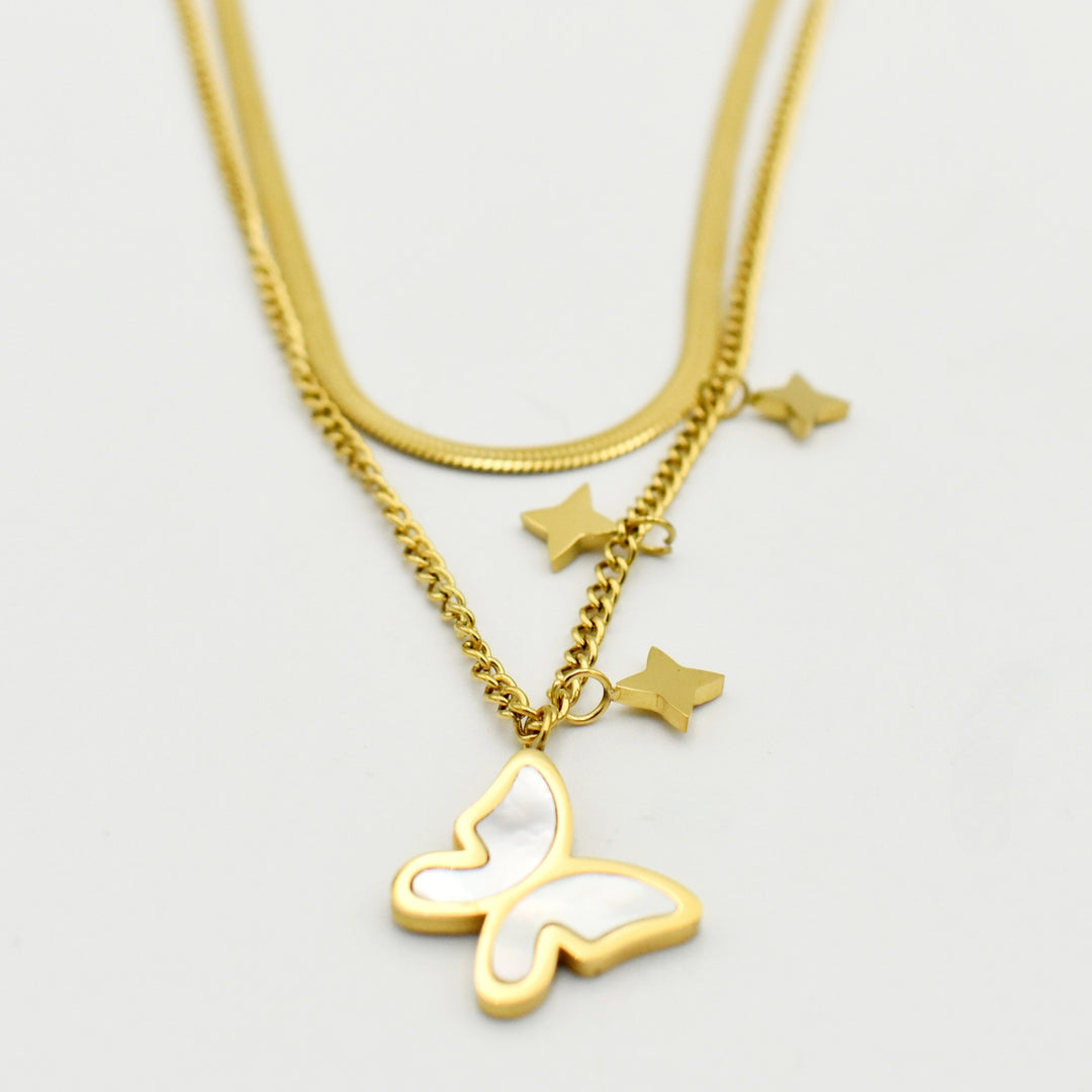 Gold Butterfly Layered Necklace