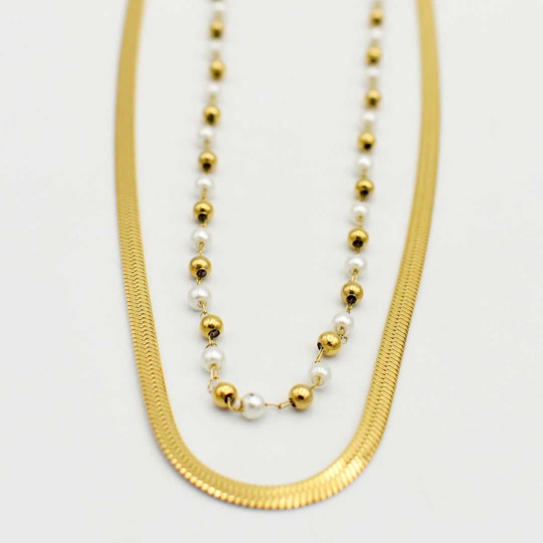Gold Pearl Layered Necklace