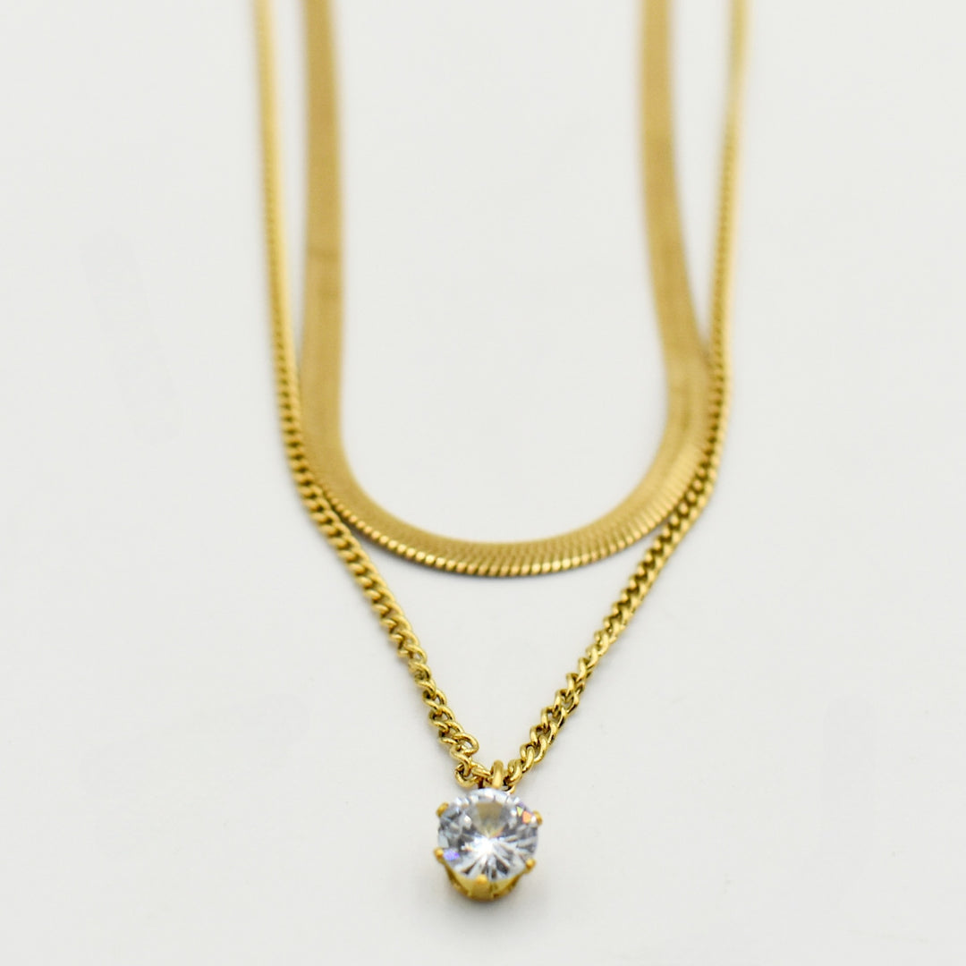 Gold Cubic Stone Snake Necklace