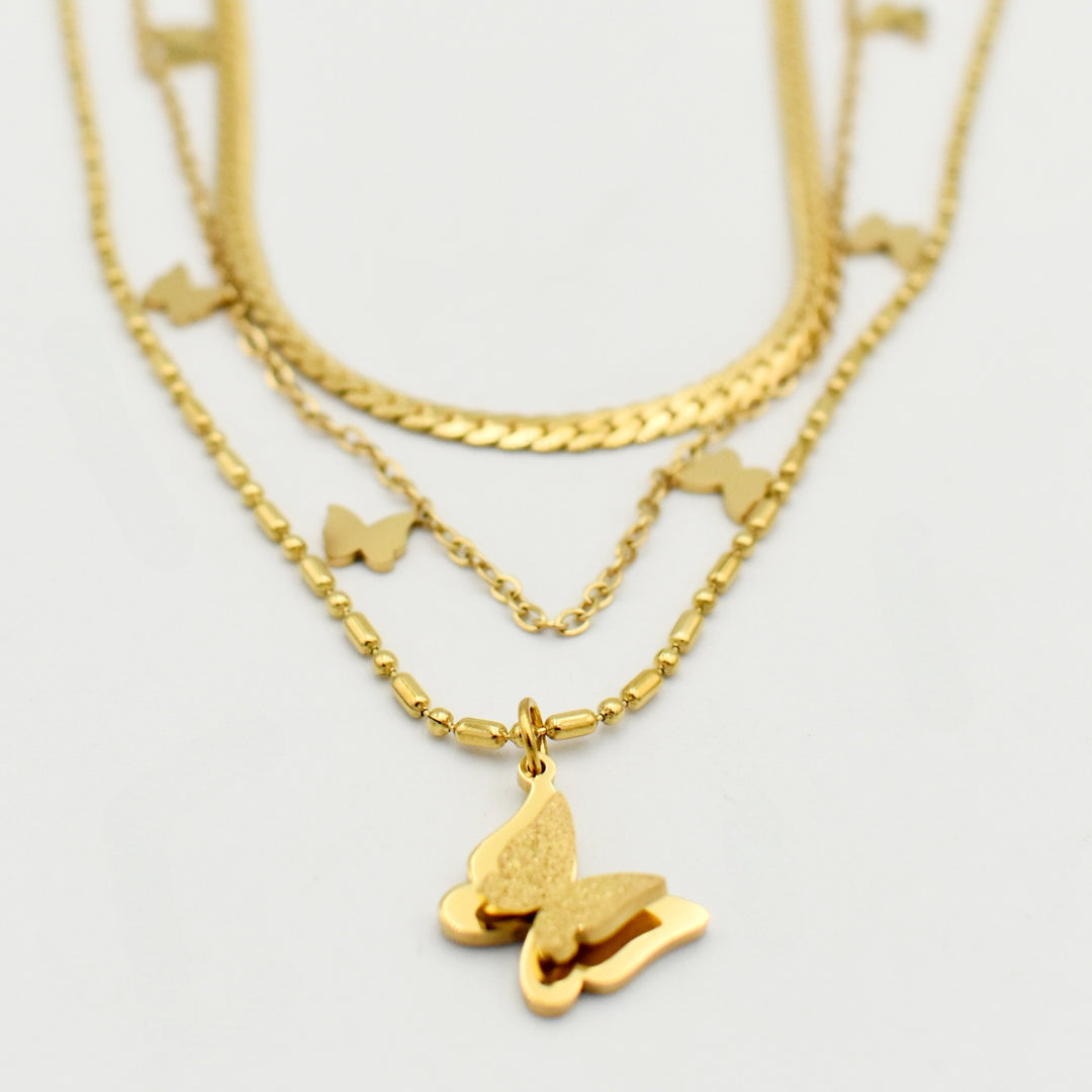 Gold Butterfly Flat Snake Layered Necklace