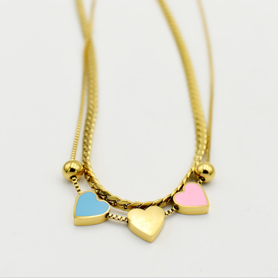Gold Three Heart Layered Necklace