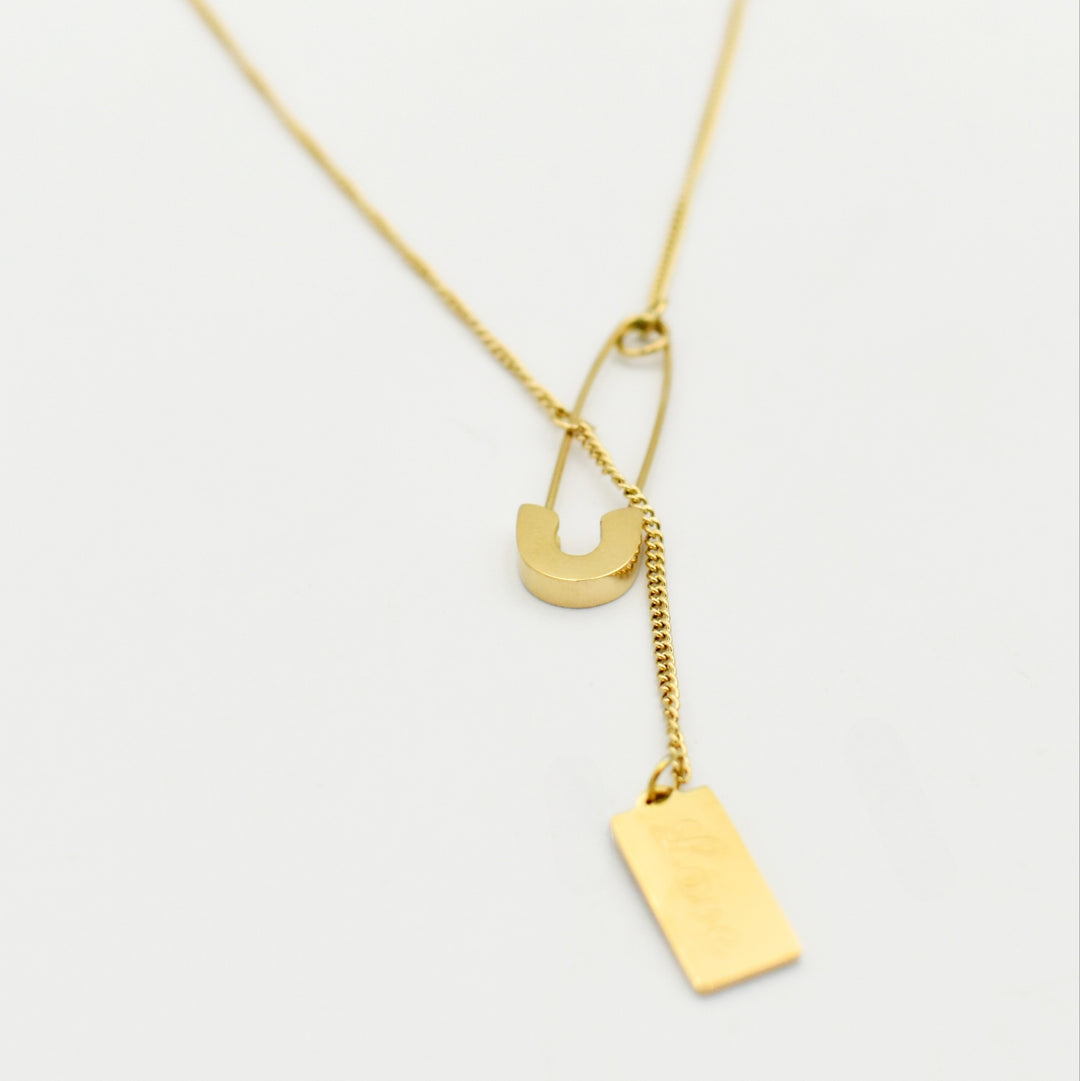 Gold Safety Pin Dainty Chain Necklace