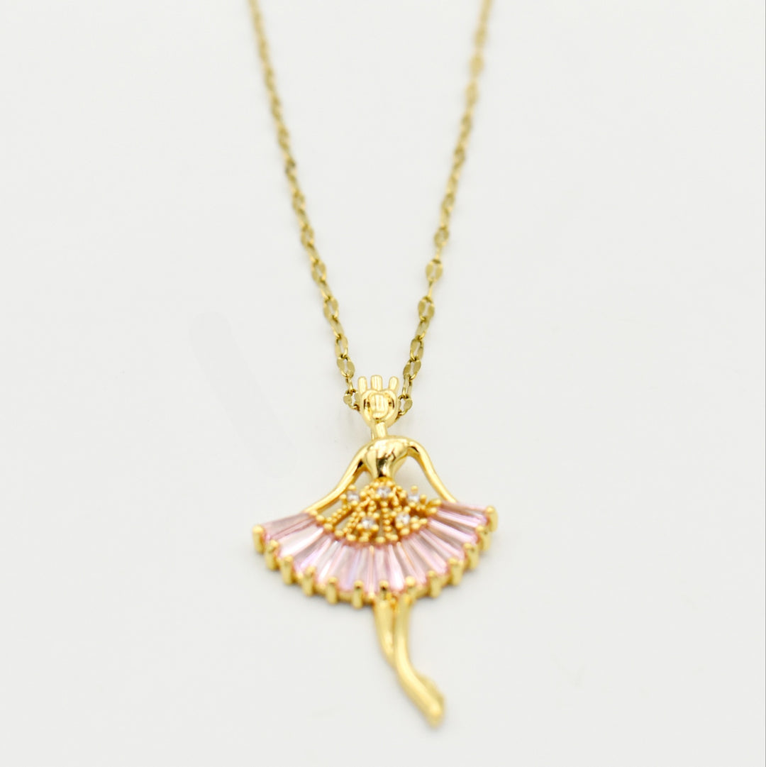 Gold Pink Diamante Dress Necklace