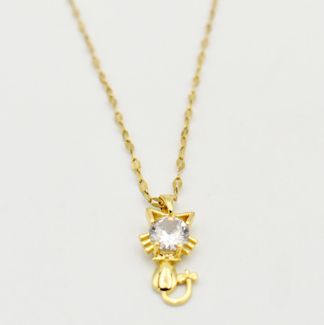 Gold Cat Diamante Necklace