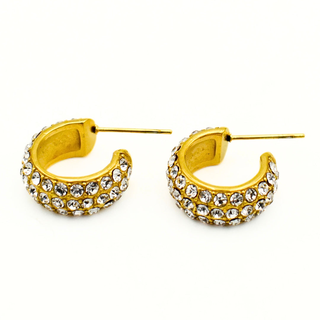 Gold Toned Cubic Zirconia Small Hoop Earrings