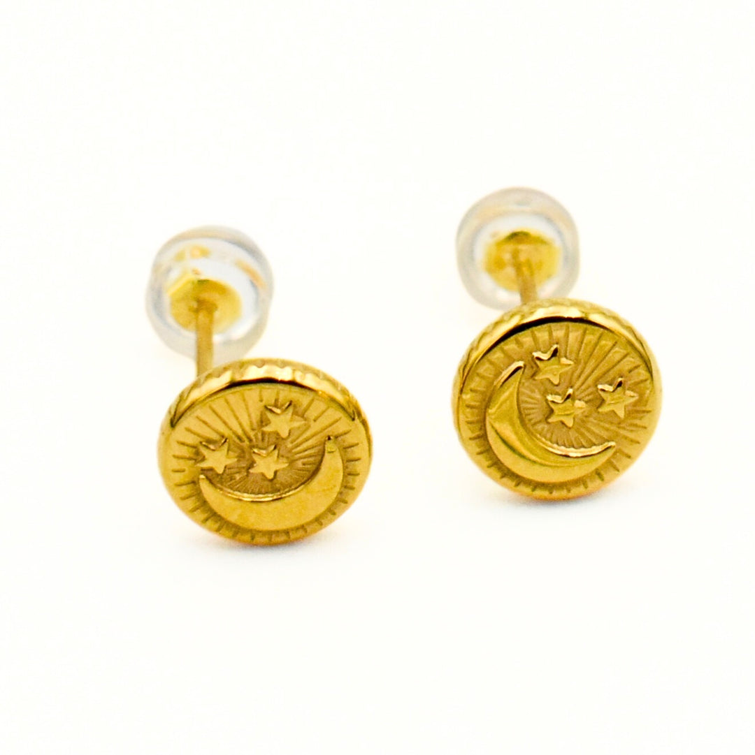 Gold Toned Smily Flat Back Earrings