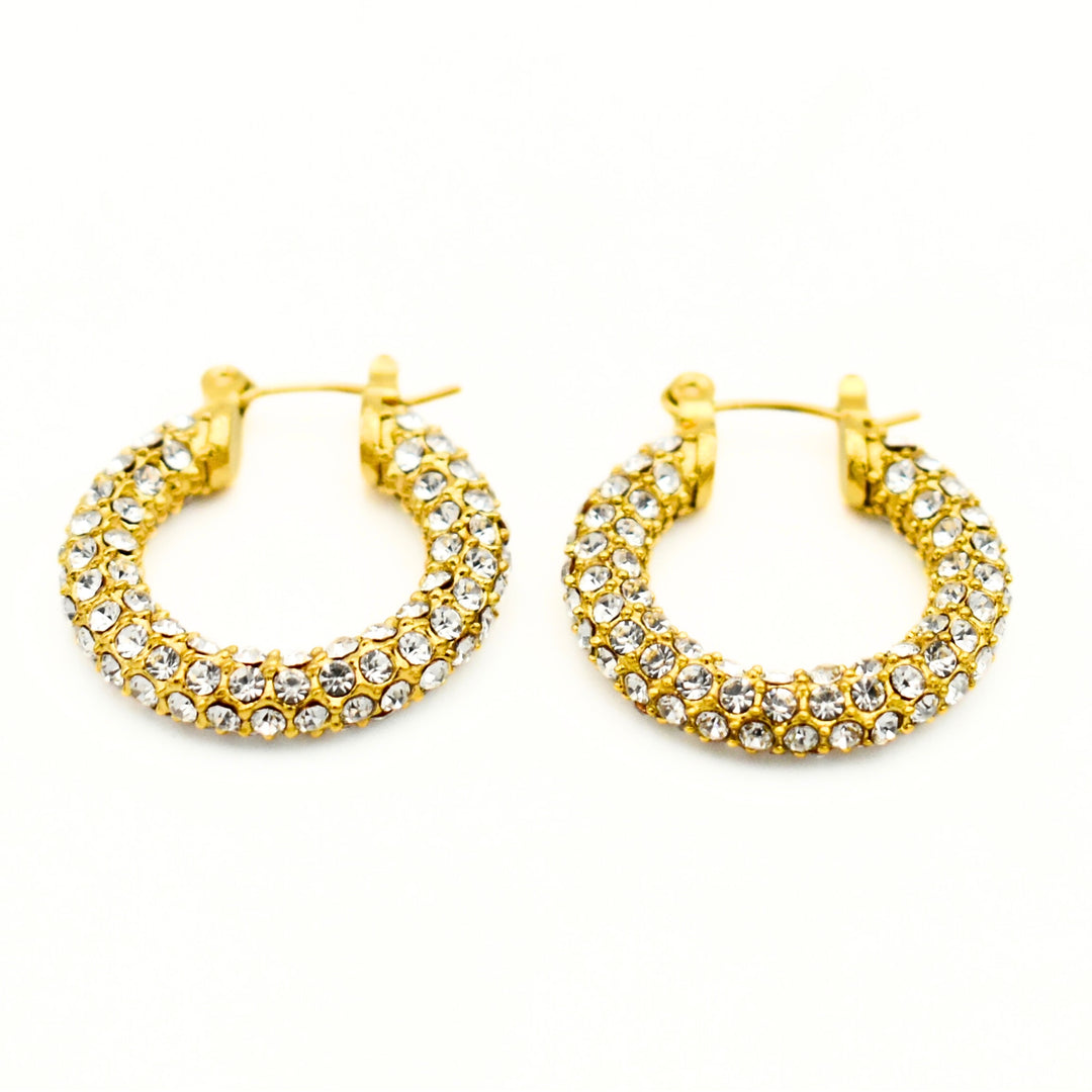 Gold Toned Cubic Diamante Hoop Earrings