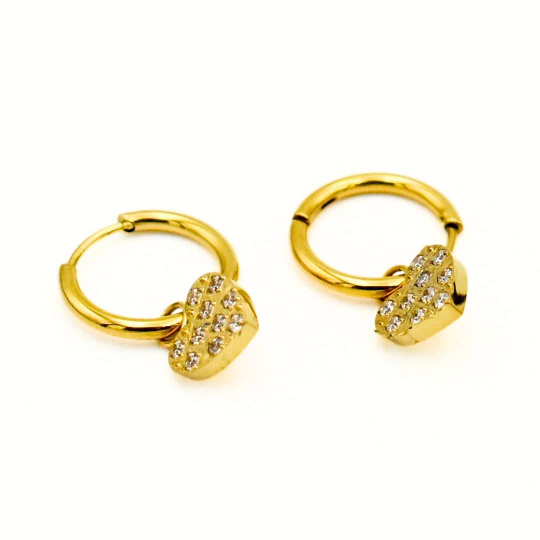 Gold Toned Heart Diamante Huggie Earrings