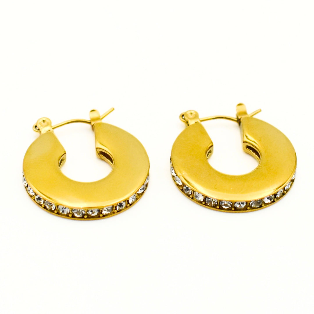 Gold Toned Diamante Medium Hoop Earrings