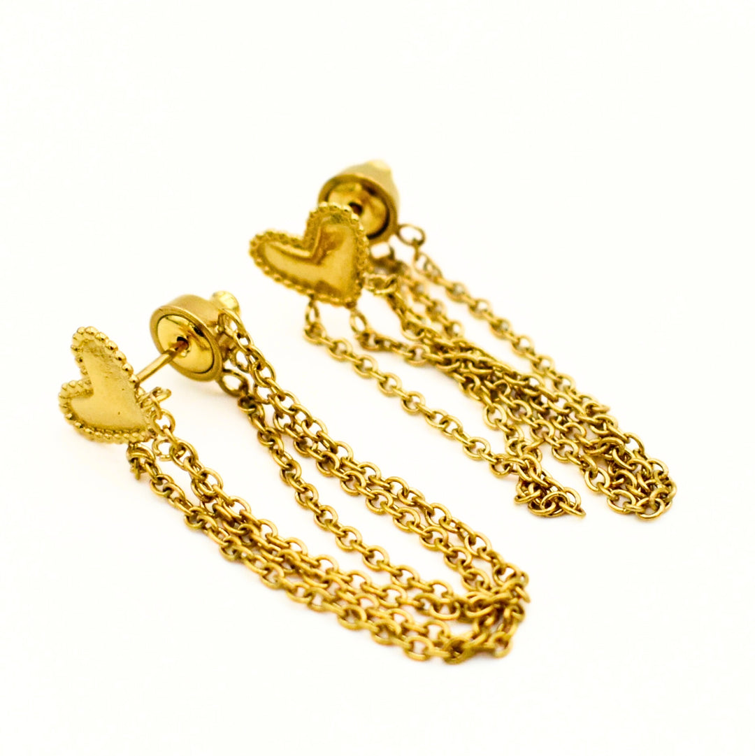 Gold Toned Heart Cupchain Earrings