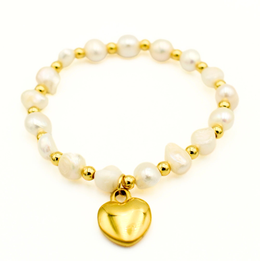Gold Toned Pearl with Heart Bracelet