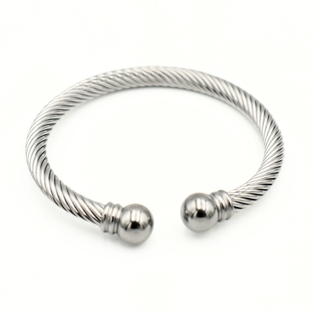 Rhodium Plated Textured Cuff Bangle