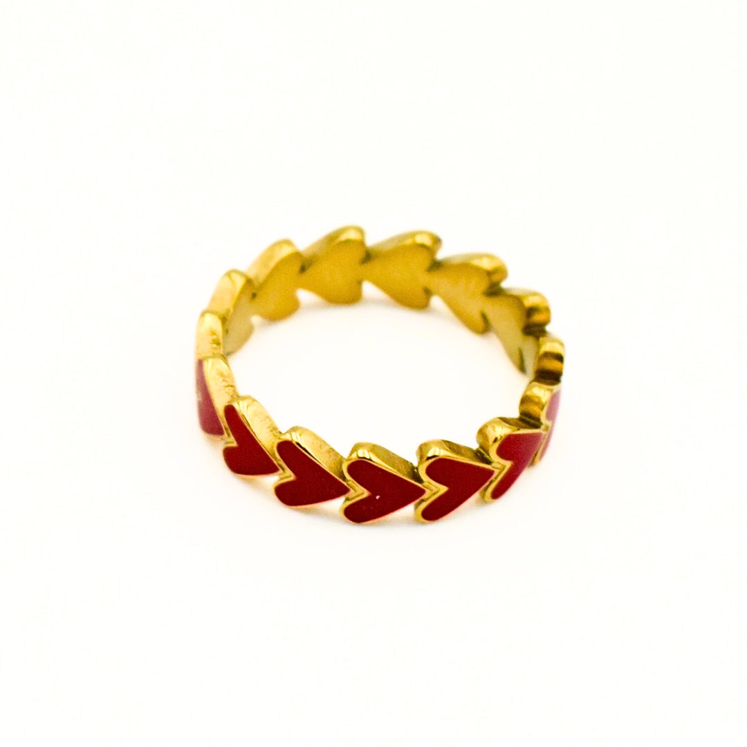 Gold Toned Red Hearts Ring