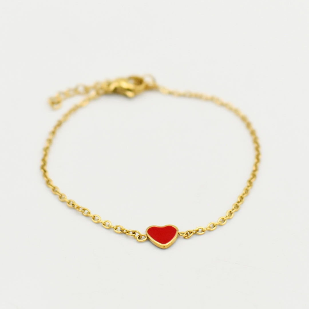 Gold Dainty Red Heart Bracelet