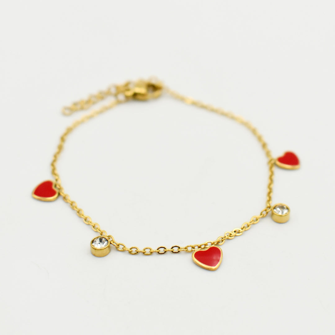 Gold Red Heart Cubic Bracelet
