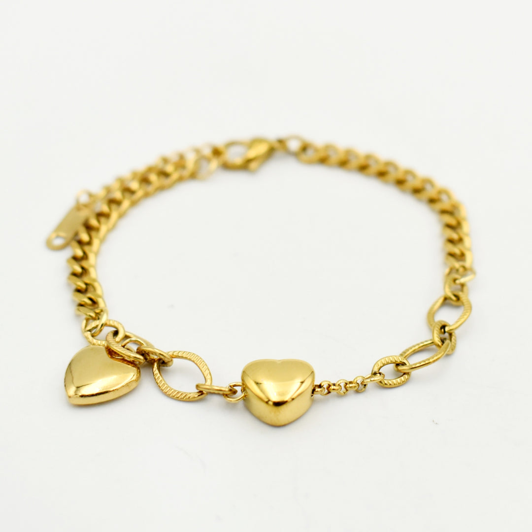 Gold Curb Heart Bracelet