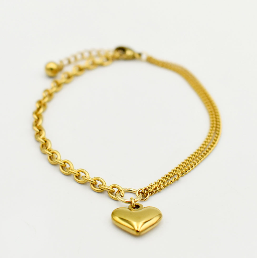 Gold Heart Cable Bracelet