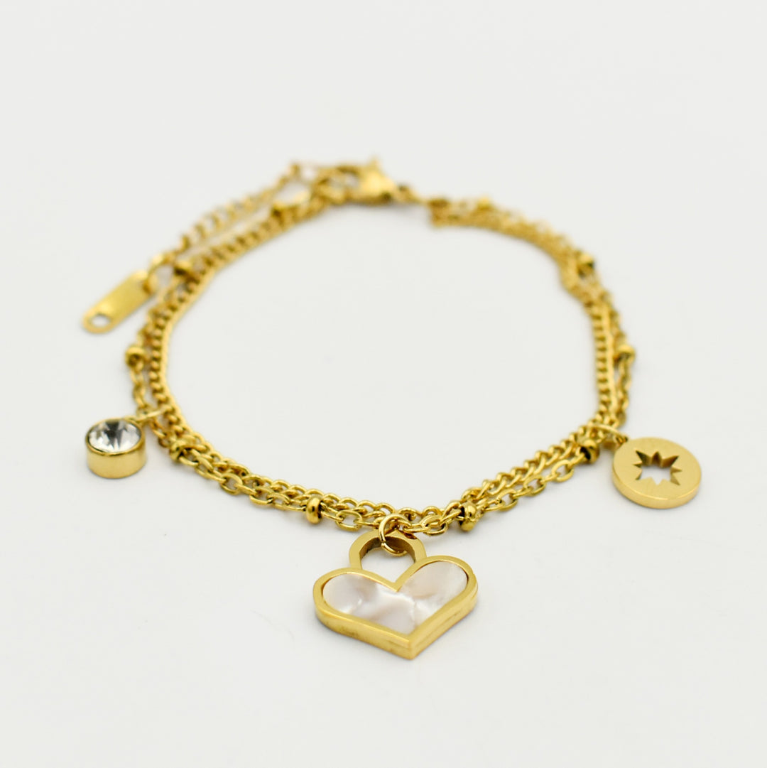 Gold Diamante Heart Layered Bracelet